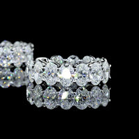 14K White Gold Oval Cut Lab Diamond Huggie Earrings - 6.20 Carat Total Weight, 22 Stones, E-F VS2 Quality - Covaloro Fine Jewelry
