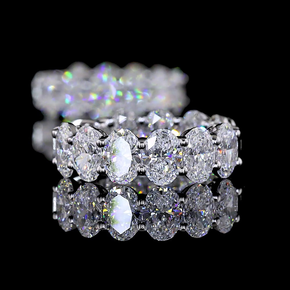 14K White Gold Oval Cut Lab Diamond Huggie Earrings - 6.24 Total Carat Weight, E-F Color VS1 Clarity, Prong Set - Covaloro Fine Jewelry