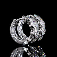 14K White Gold Oval Cut Lab Diamond Huggie Earrings - 8 Stones, 3.01 Carat Total Weight, Half Bezel Setting with E-F VS Diamonds - Covaloro Fine Jewelry