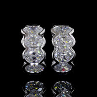 14K White Gold Oval Cut Lab Diamond Huggie Earrings - 8 Stones, 3.01 Carat Total Weight, Half Bezel Setting with E-F VS Diamonds - Covaloro Fine Jewelry