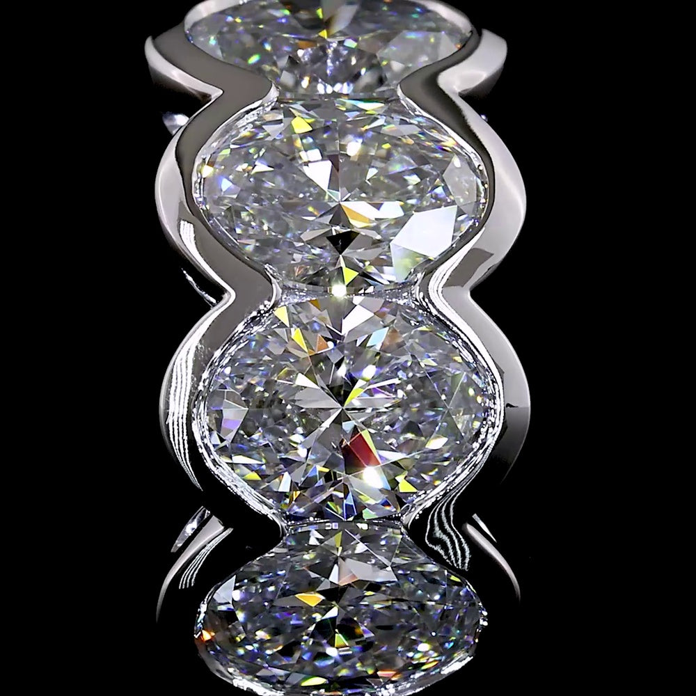 14K White Gold Oval Cut Lab Diamond Huggie Earrings - 8 Stones, 3.01 Carat Total Weight, Half Bezel Setting with E-F VS Diamonds - Covaloro Fine Jewelry