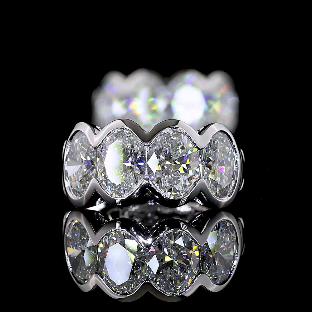 14K White Gold Oval Cut Lab Diamond Huggie Earrings - 8 Stones, 3.01 Carat Total Weight, Half Bezel Setting with E-F VS Diamonds - Covaloro Fine Jewelry