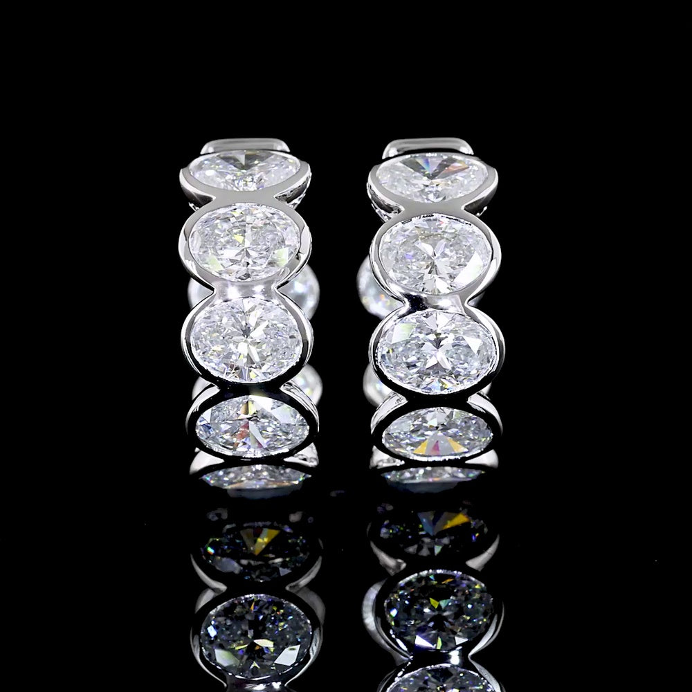 14K White Gold Oval Cut Lab Diamond Huggie Earrings with Bezel Setting - 3.03 Carats Total Diamond Weight (E-F Color, VS Clarity) - Covaloro Fine Jewelry