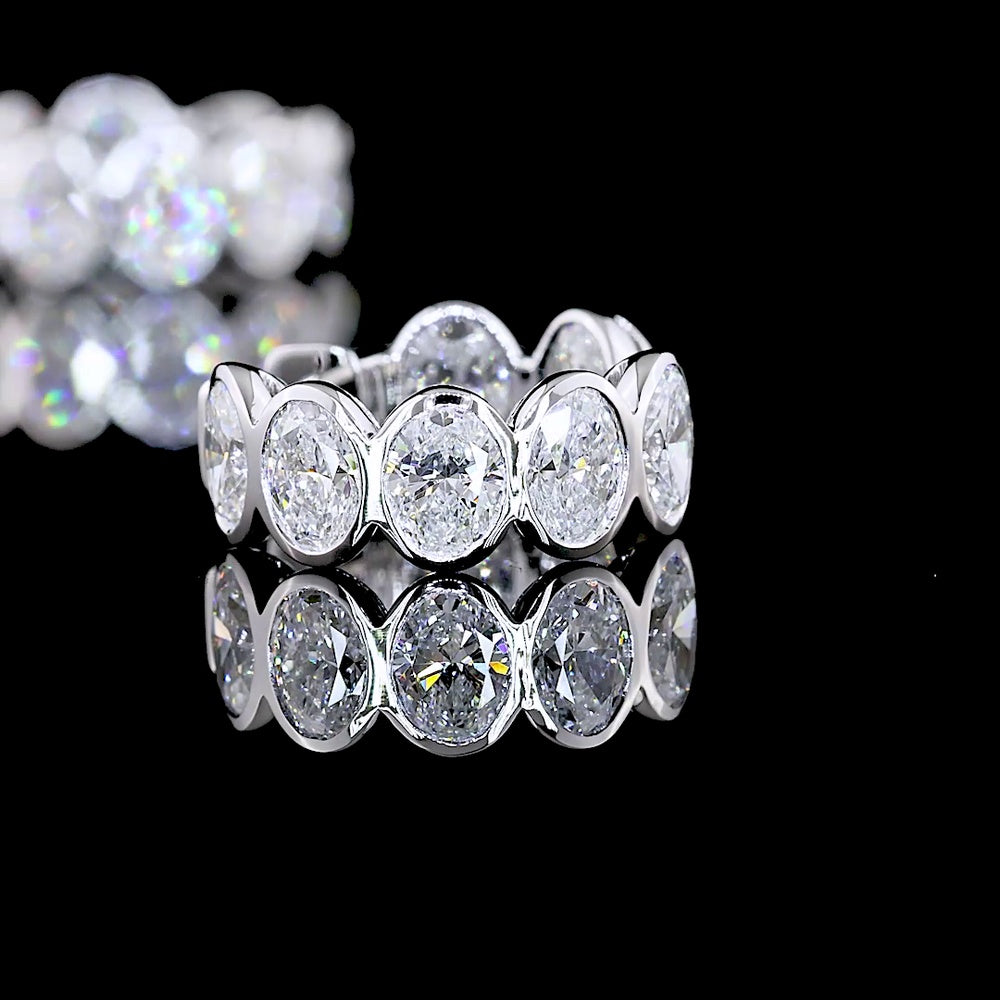 14K White Gold Oval Cut Lab Diamond Huggie Earrings with Bezel Setting - 3.03 Carats Total Diamond Weight (E-F Color, VS Clarity) - Covaloro Fine Jewelry