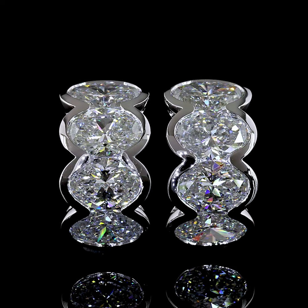 14K White Gold Oval Cut Lab Diamond Huggie Earrings with Half Bezel Setting - 5.20 Carats Total Diamond Weight - Covaloro Fine Jewelry