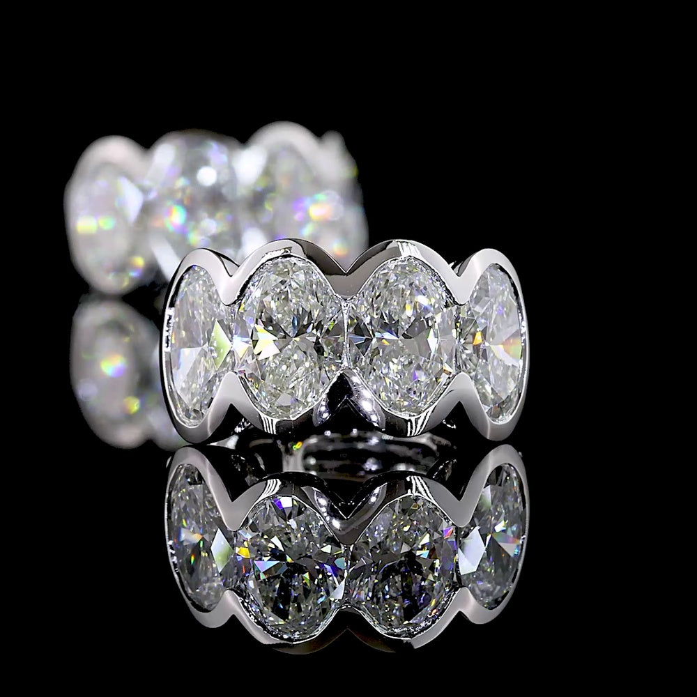 14K White Gold Oval Cut Lab Diamond Huggie Earrings with Half Bezel Setting - 5.20 Carats Total Diamond Weight - Covaloro Fine Jewelry