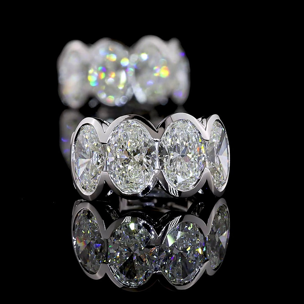 14K White Gold Oval Cut Lab Diamond Huggie Earrings with Half Bezel Setting - 5.28 Carats Total Diamond Weight - Covaloro Fine Jewelry