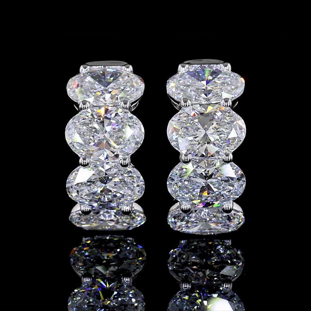 14K White Gold Oval Cut Lab Diamond Huggie Earrings with Prong Setting - 5.18 Carat Total Weight (E-F Color, VS Clarity) - Covaloro Fine Jewelry