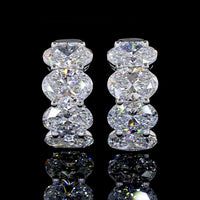 14K White Gold Oval Cut Lab Diamond Huggie Earrings with Prong Settings - 5.29 Carats Total Carat Weight - Covaloro Fine Jewelry