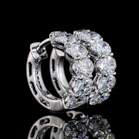 14K White Gold Oval Cut Lab Diamond Huggie Earrings with Secure Hinged Backs - 2.05 Carats Total Diamond Weight, E-F VS Clarity - Covaloro Fine Jewelry