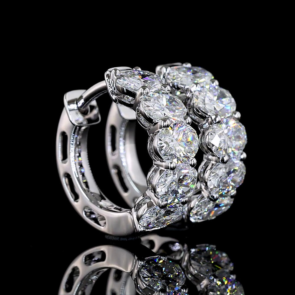 14K White Gold Oval Cut Lab Diamond Huggie Earrings with Secure Hinged Backs - 2.05 Carats Total Diamond Weight, E-F VS Clarity - Covaloro Fine Jewelry