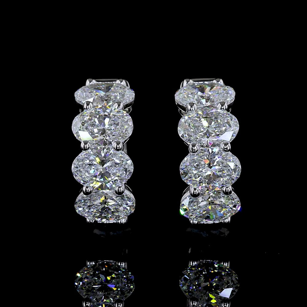 14K White Gold Oval Cut Lab Diamond Huggy Earrings - 3.12 Carats Total Diamond Weight (E-F Color, VS1 Clarity) - Covaloro Fine Jewelry