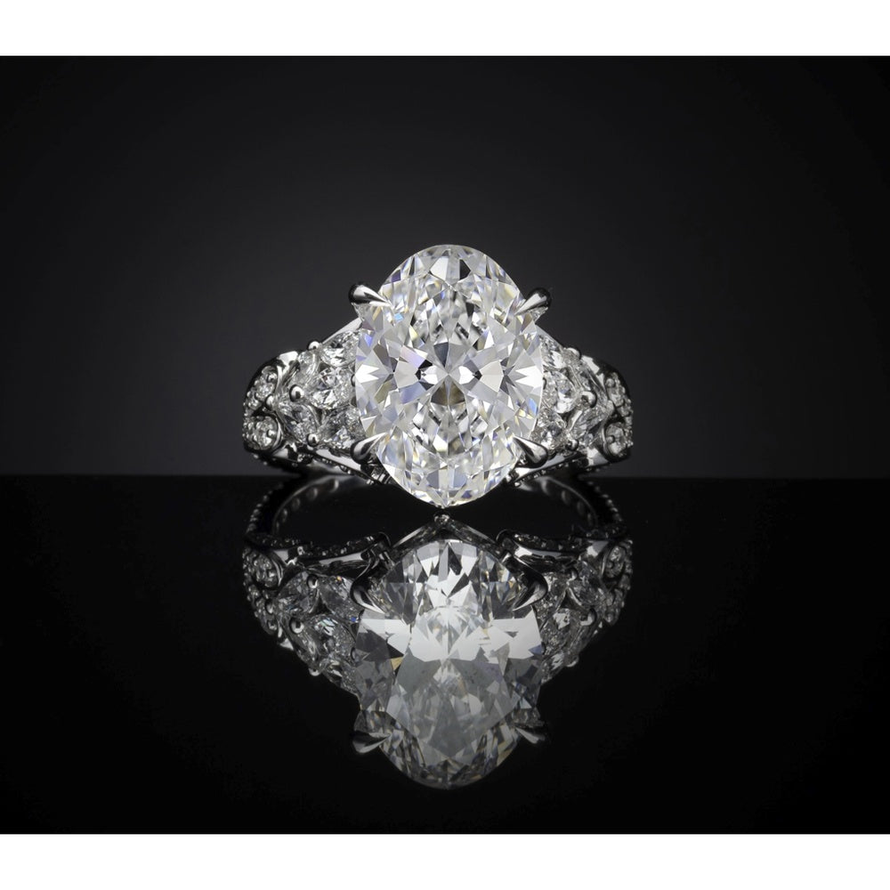 14K White Gold Oval Cut Lab Diamond Ring - 5.00 Carat Center Stone with 6.45 Carat Total Weight, E-F VS1 - Covaloro Fine Jewelry