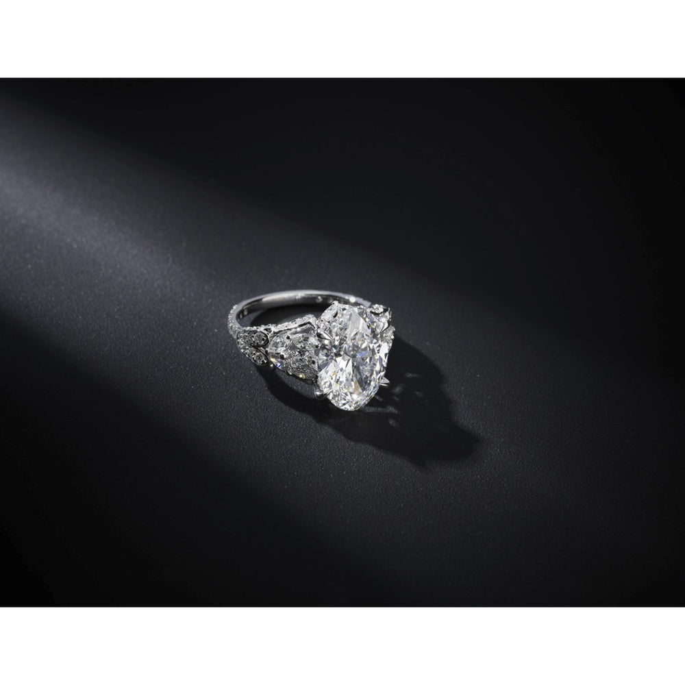 14K White Gold Oval Cut Lab Diamond Ring - 5.00 Carat Center Stone with 6.45 Carat Total Weight, E-F VS1 - Covaloro Fine Jewelry