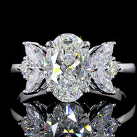 14K White Gold Oval Cut Lab Diamond Ring with Marquise and Brilliant Side Stones - 2.61 Carat Total Diamond Weight - Covaloro Fine Jewelry
