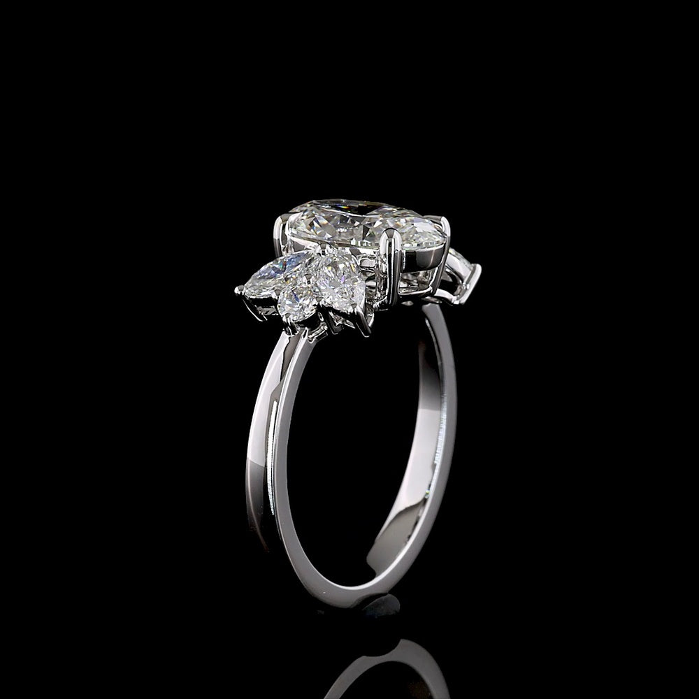 14K White Gold Oval Cut Lab Diamond Ring with Marquise and Brilliant Side Stones - 2.61 Carat Total Diamond Weight - Covaloro Fine Jewelry