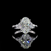 14K White Gold Oval Cut Lab Diamond Ring with Marquise and Round Accents - 3.55 Carat Total Diamond Weight (3.31 Carat Center) - Covaloro Fine Jewelry