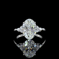 14K White Gold Oval Cut Lab Diamond Ring with Marquise and Round Accents - 4.27 Carat Total Diamond Weight, E VVS2 Clarity - Covaloro Fine Jewelry