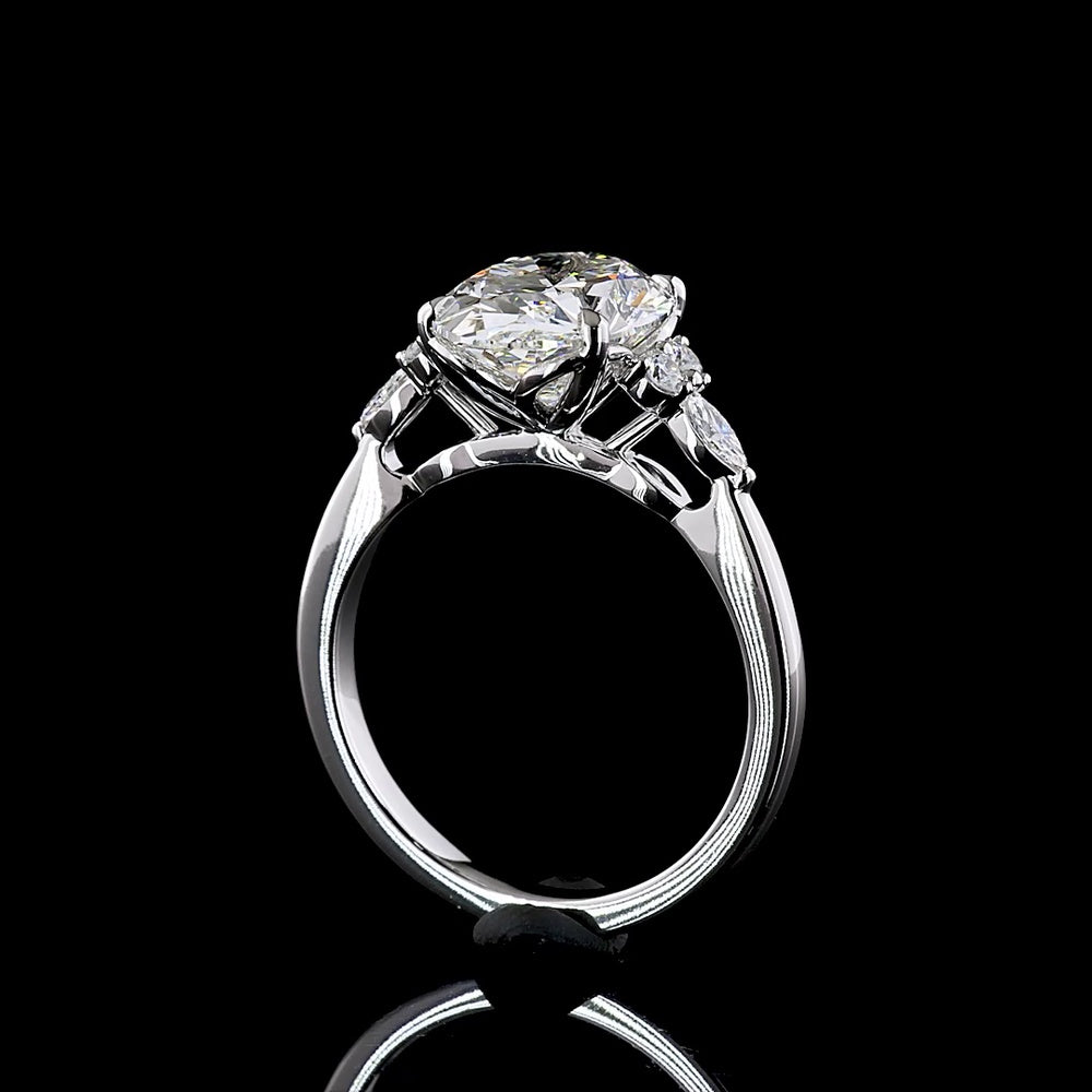 14K White Gold Oval Cut Lab Diamond Ring with Marquise and Round Accents - 4.27 Carat Total Diamond Weight, E VVS2 Clarity - Covaloro Fine Jewelry