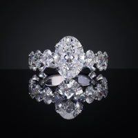 14K White Gold Oval Cut Lab Diamond Ring with Side Stones - 6.31 Carat Total Diamond Weight, F VS1 Center - Covaloro Fine Jewelry
