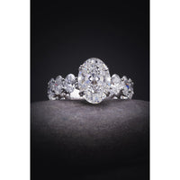 14K White Gold Oval Cut Lab Diamond Ring with Side Stones - 6.31 Carat Total Diamond Weight, F VS1 Center - Covaloro Fine Jewelry