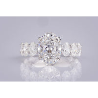 14K White Gold Oval Cut Lab Diamond Ring with Side Stones - 6.31 Carat Total Diamond Weight, F VS1 Center - Covaloro Fine Jewelry