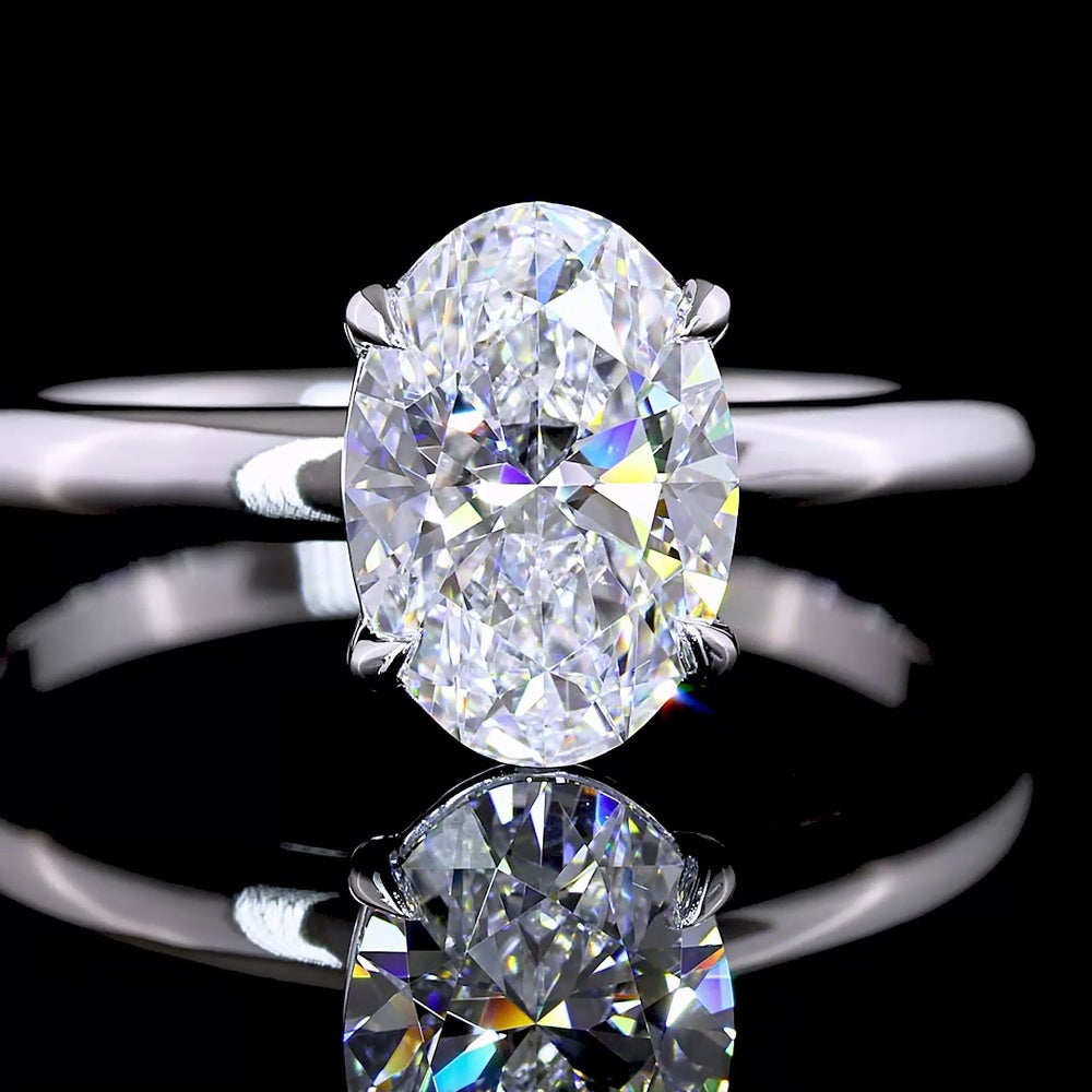 14K White Gold Oval Cut Lab Diamond Solitaire Ring - 1.55 Carat D VVS1 IGI Certified - Covaloro Fine Jewelry