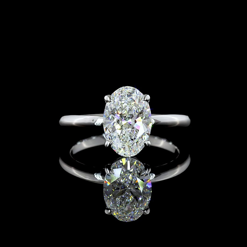 14K White Gold Oval Cut Lab Diamond Solitaire Ring - 2.06 Carat E-F VVS2 with IGI Certification - Covaloro Fine Jewelry