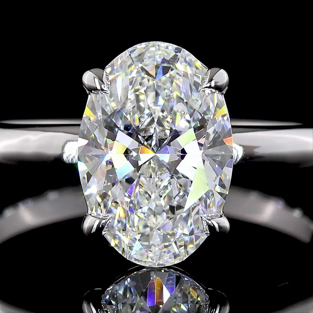 14K White Gold Oval Cut Lab Diamond Solitaire Ring - 2.06 Carat E-F VVS2 with IGI Certification - Covaloro Fine Jewelry