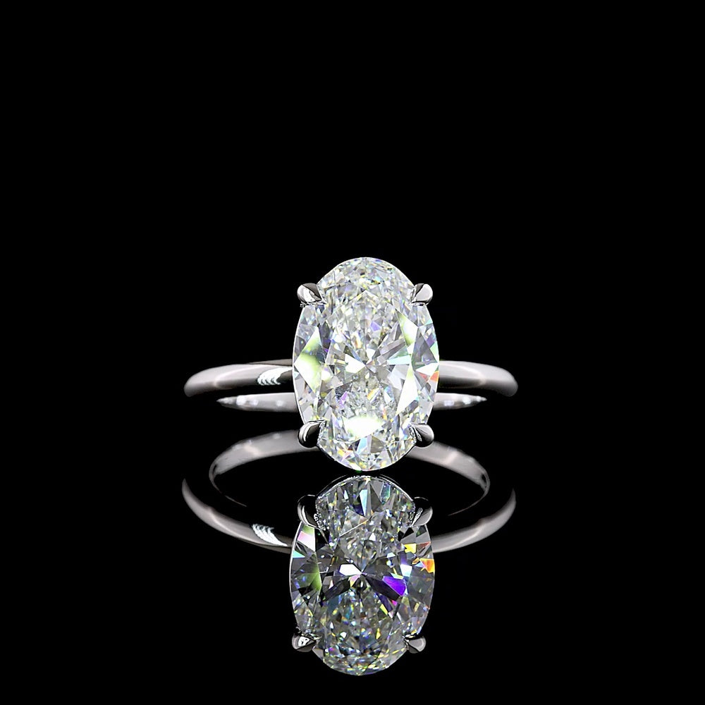 14K White Gold Oval Cut Lab Diamond Solitaire Ring - 3.67 Carat E-F VVS2 IGI Certified - Covaloro Fine Jewelry