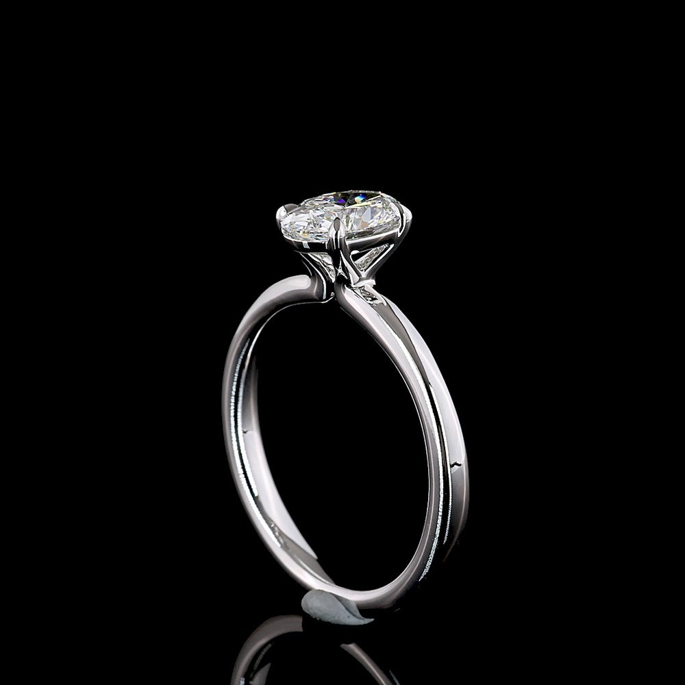 14K White Gold Oval Cut Lab Diamond Solitaire Ring - D VVS2 Clarity, IGI Certified, 1.03 Carat Total Weight, North-South Prong Setting - Covaloro Fine Jewelry