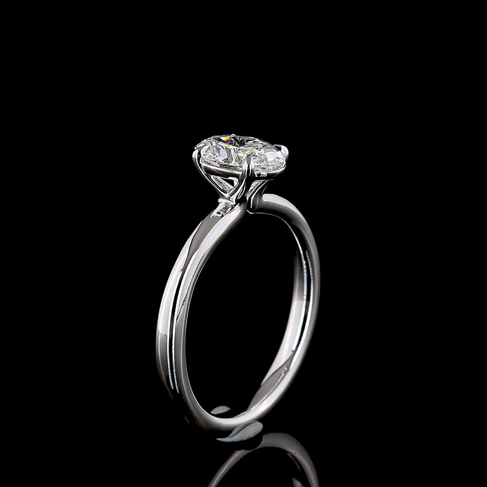 14K White Gold Oval Cut Lab Diamond Solitaire Ring - D VVS2 Clarity, IGI Certified, 1.03 Carat Total Weight, North-South Prong Setting - Covaloro Fine Jewelry