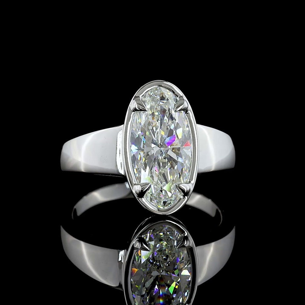 14K White Gold Oval Cut Lab Diamond Solitaire Ring with Bezel-Prong Setting - 2.12 Carat E VVS2 IGI Certified - Covaloro Fine Jewelry
