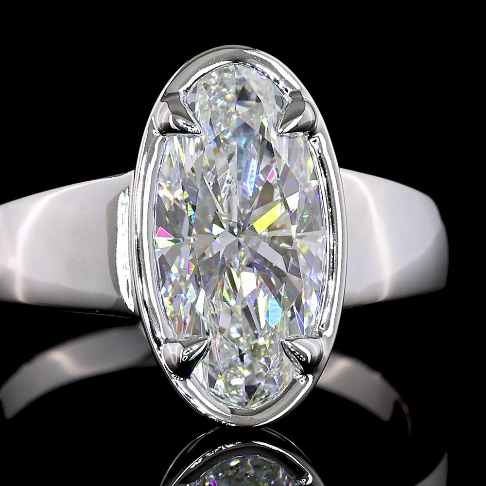 14K White Gold Oval Cut Lab Diamond Solitaire Ring with Bezel-Prong Setting - 2.12 Carat E VVS2 IGI Certified - Covaloro Fine Jewelry