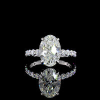 14K White Gold Oval Cut Lab Diamond Solitaire Ring with Diamond Shank - 3.58 Carat Center, 4.48 Carat Total Weight, E VVS2, IGI Certified - Covaloro Fine Jewelry