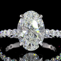 14K White Gold Oval Cut Lab Diamond Solitaire Ring with Diamond Shank - 3.58 Carat Center, 4.48 Carat Total Weight, E VVS2, IGI Certified - Covaloro Fine Jewelry