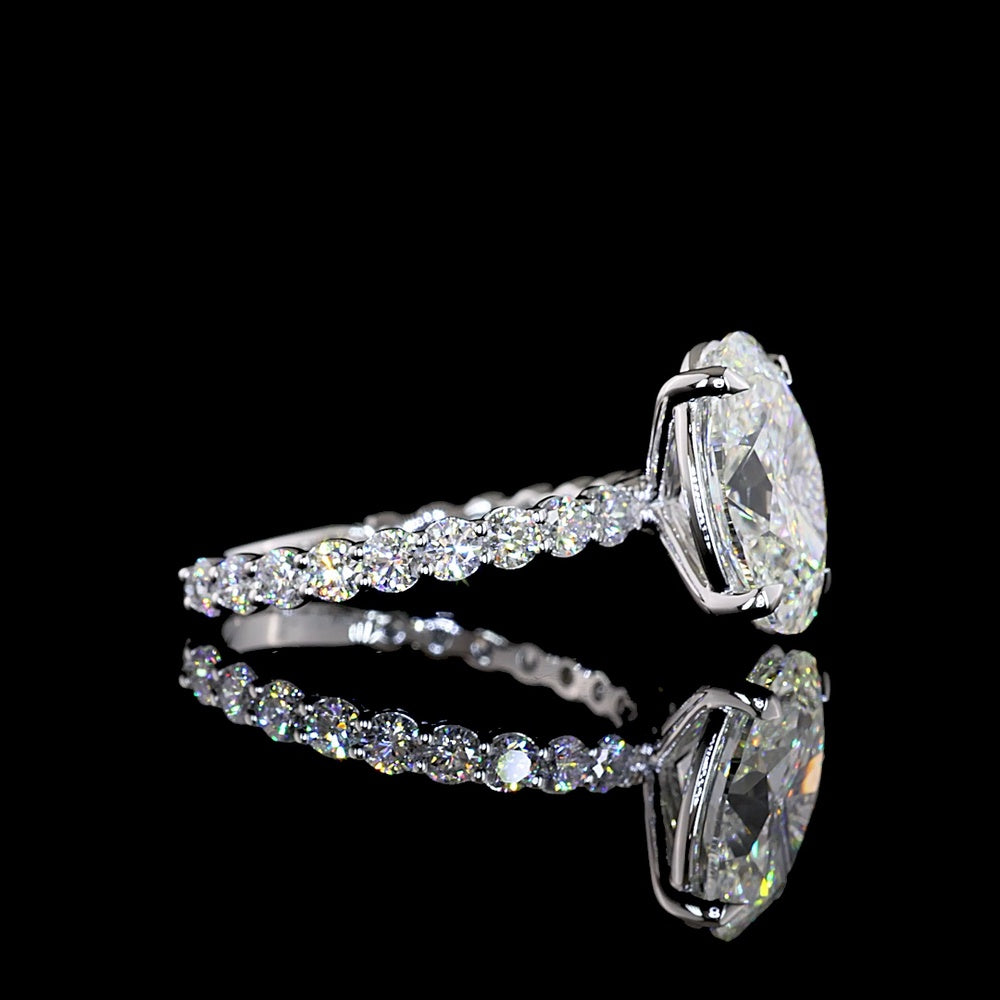 14K White Gold Oval Cut Lab Diamond Solitaire Ring with Diamond Shank - 3.58 Carat Center, 4.48 Carat Total Weight, E VVS2, IGI Certified - Covaloro Fine Jewelry