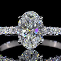 14K White Gold Oval Cut Lab Diamond Solitaire Shank Ring with 1.54 Carat E VVS1 Center and 0.62 Carat Brilliant Accent Diamonds - 2.16 Total Carat Weight, IGI Certified - Covaloro Fine Jewelry