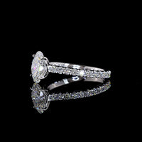 14K White Gold Oval Cut Lab Diamond Solitaire Shank Ring with 1.54 Carat E VVS1 Center and 0.62 Carat Brilliant Accent Diamonds - 2.16 Total Carat Weight, IGI Certified - Covaloro Fine Jewelry