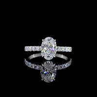 14K White Gold Oval Cut Lab Diamond Solitaire Shank Ring with D VVS2 Center Stone and Brilliant Cut Side Diamonds - 1.94 Carats Total Diamond Weight - Covaloro Fine Jewelry