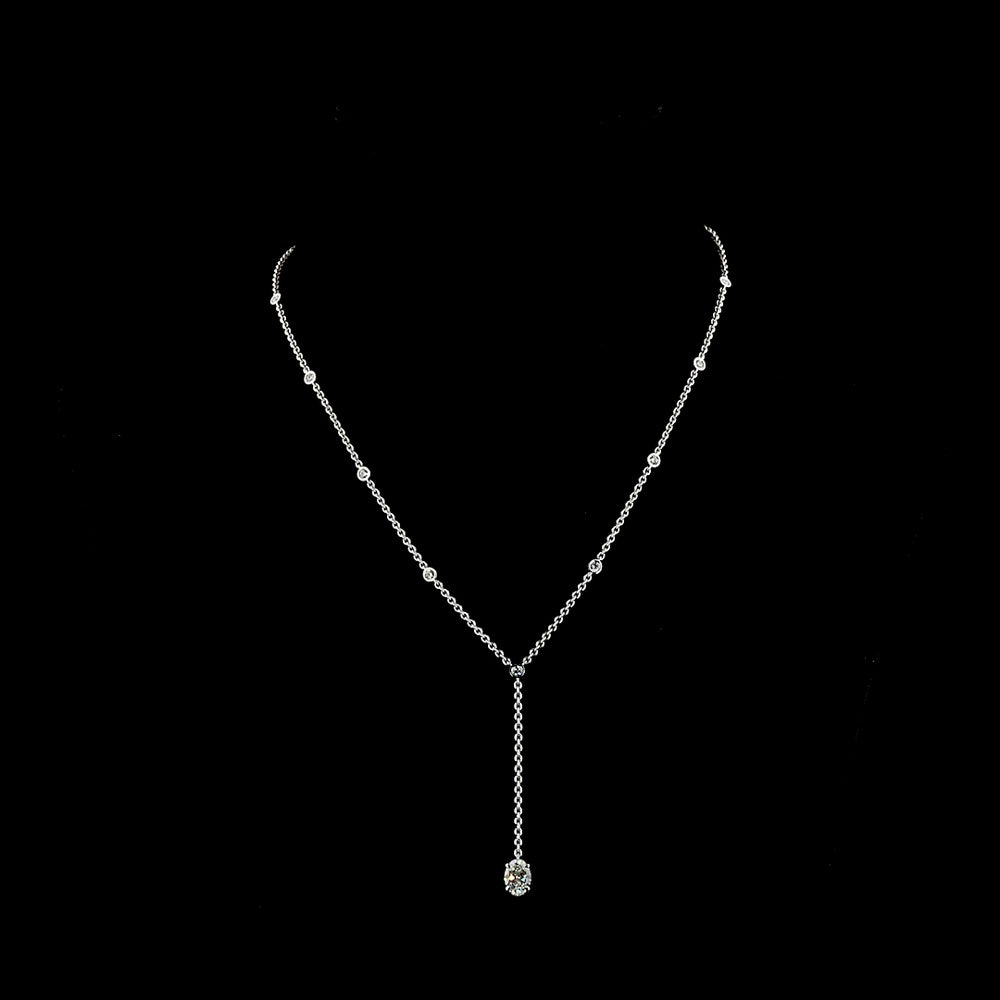 14K White Gold Oval Cut Lab Diamond Station Line Tennis Necklace with Bezel Set Accents - 1.52 Carats Total Diamond Weight - Covaloro Fine Jewelry