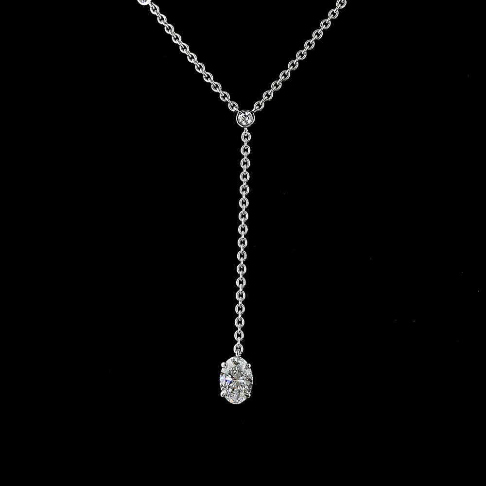 14K White Gold Oval Cut Lab Diamond Station Line Tennis Necklace with Bezel Set Accents - 1.52 Carats Total Diamond Weight - Covaloro Fine Jewelry