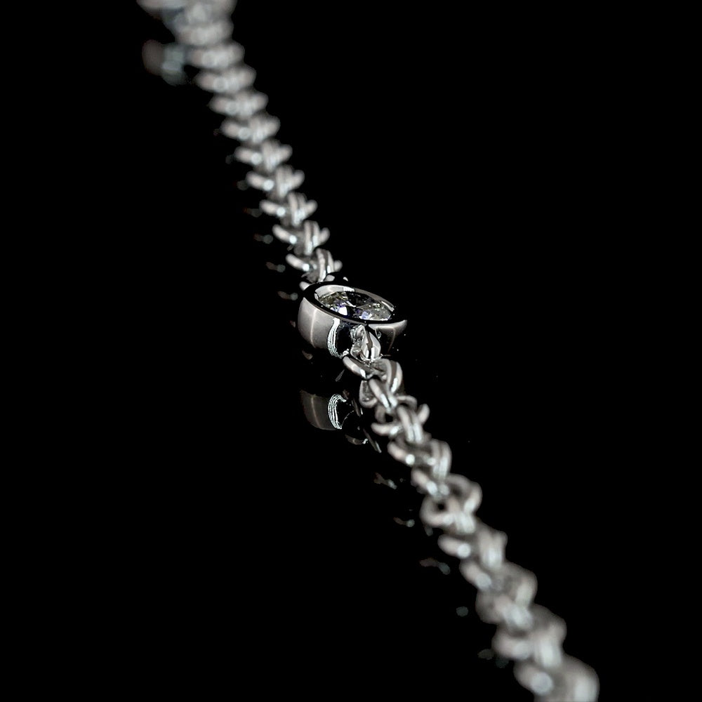 14K White Gold Oval Cut Lab Diamond Station Line Tennis Necklace with Bezel Set Accents - 1.52 Carats Total Diamond Weight - Covaloro Fine Jewelry