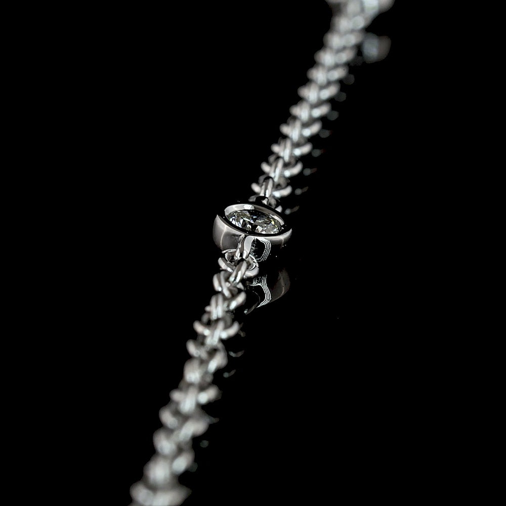 14K White Gold Oval Cut Lab Diamond Station Line Tennis Necklace with Bezel Set Accents - 1.52 Carats Total Diamond Weight - Covaloro Fine Jewelry