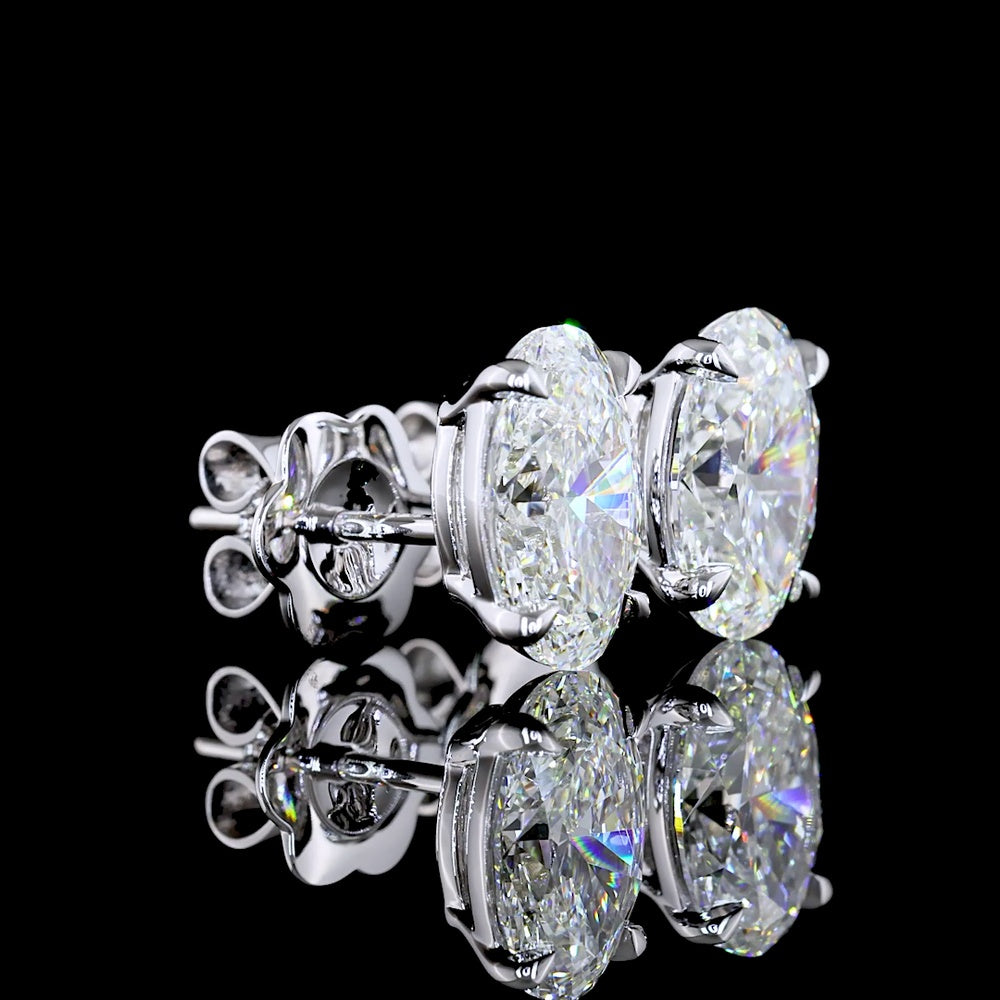 14K White Gold Oval Cut Lab Diamond Stud Earrings - 2.55 Carat Total Weight with Prong Setting and VVS2 Clarity - Covaloro Fine Jewelry