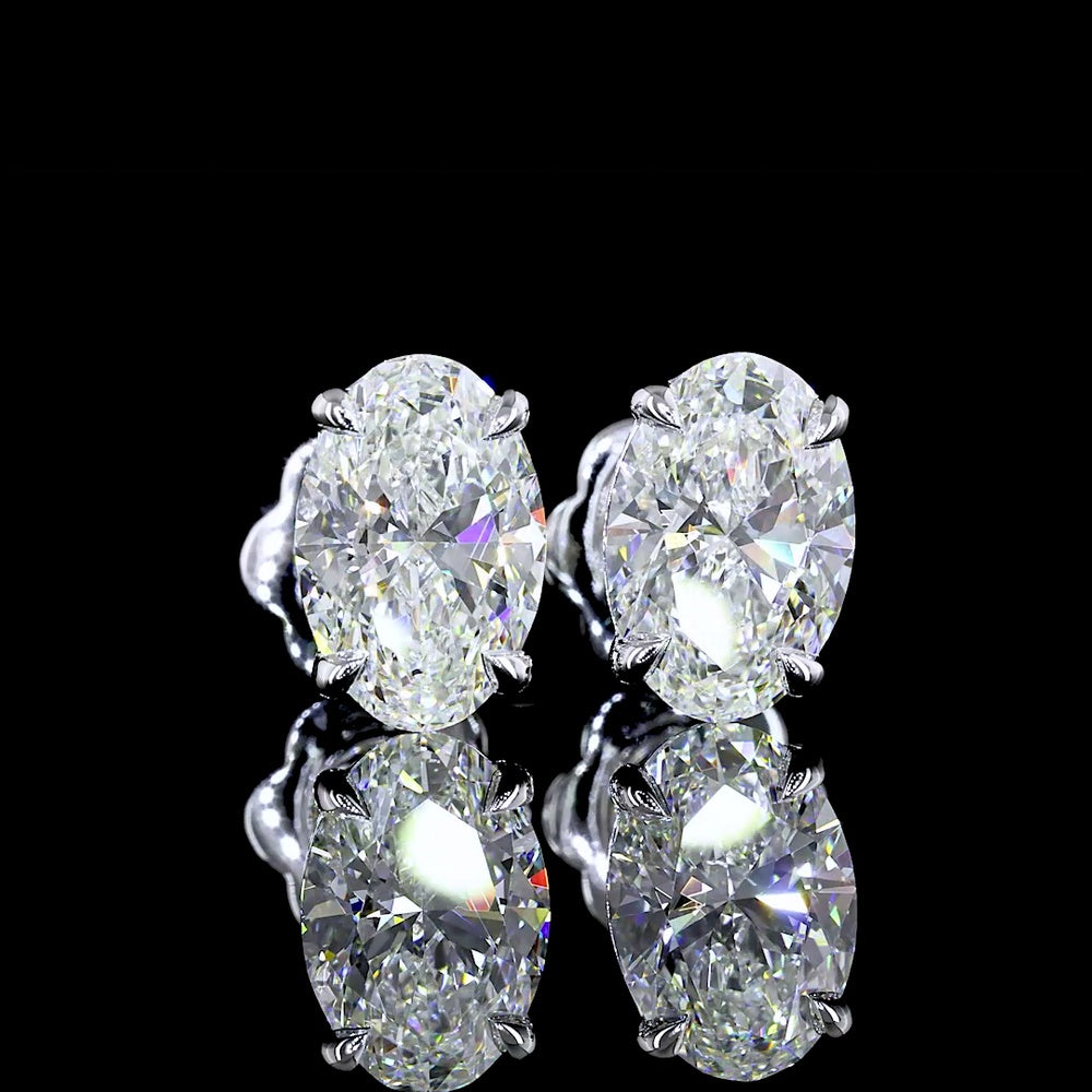 14K White Gold Oval Cut Lab Diamond Stud Earrings - 2.55 Carat Total Weight with Prong Setting and VVS2 Clarity - Covaloro Fine Jewelry