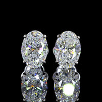 14K White Gold Oval Cut Lab Diamond Stud Earrings - 3.02 Carat Total Weight with E-F VS1 Diamonds and North-South Prong Setting - Covaloro Fine Jewelry