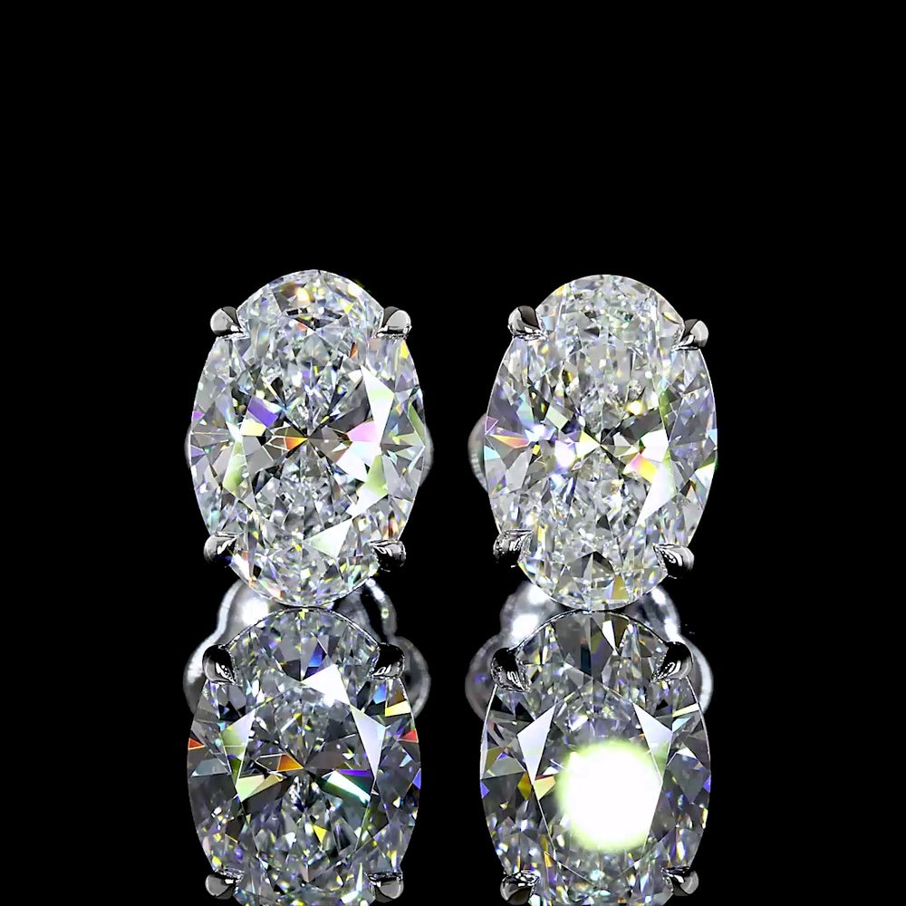 14K White Gold Oval Cut Lab Diamond Stud Earrings - 3.02 Carat Total Weight with E-F VS1 Diamonds and North-South Prong Setting - Covaloro Fine Jewelry