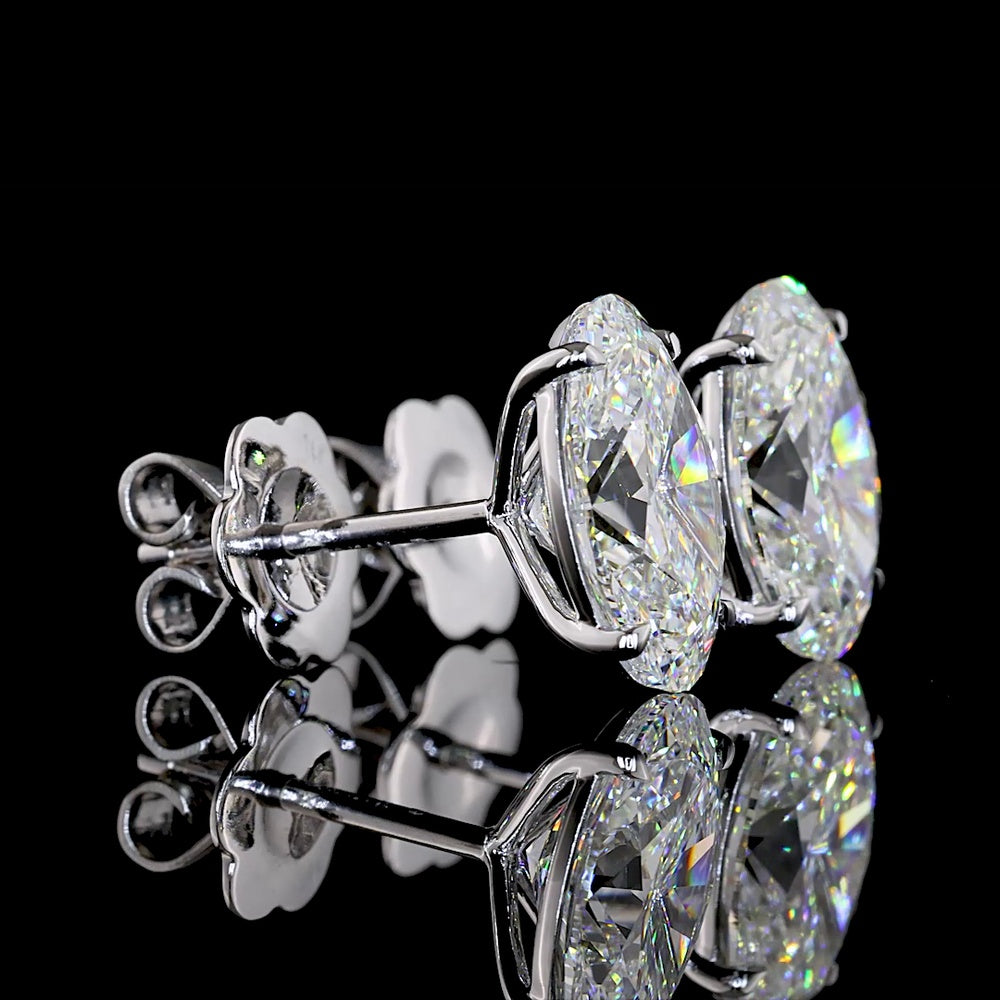 14K White Gold Oval Cut Lab Diamond Stud Earrings - 4.12 Carats Total Diamond Weight, E-F Color VS1 Clarity with North-South Prong Setting - Covaloro Fine Jewelry
