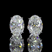 14K White Gold Oval Cut Lab Diamond Stud Earrings - 4.12 Carats Total Diamond Weight, E-F Color VS1 Clarity with North-South Prong Setting - Covaloro Fine Jewelry